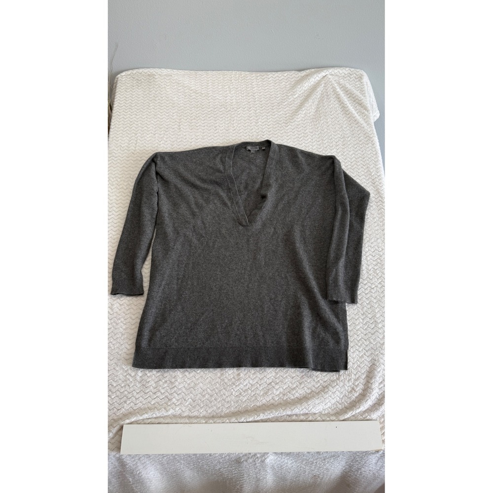 Vince Wool Cashmere Deep V-Neck Oversized Sweater Charcoal Gray Large 4523